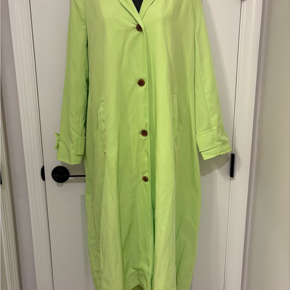 Alfani Lime Green Long Pleated Trench Coat